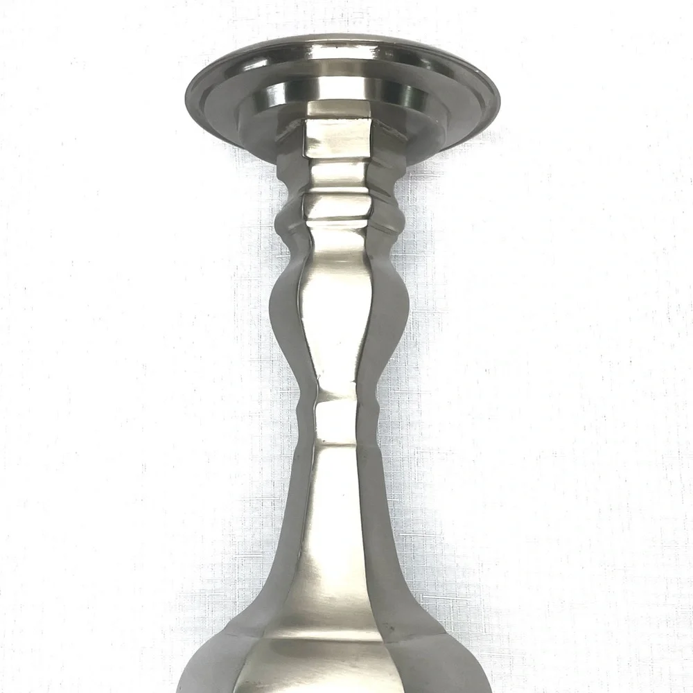 Pewter Brass Pillar Candle Holder 9” Geometric Candlestick Home Decor